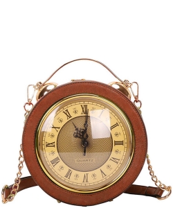 Vintage Real Clock Shoulder & Satchel Handbags A9346 BROWN